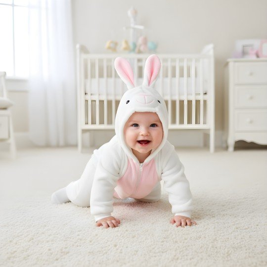 Piżama Onesie Przebranie Śpiochy Biały Króliczek Niemowlę, zdjęcie 8