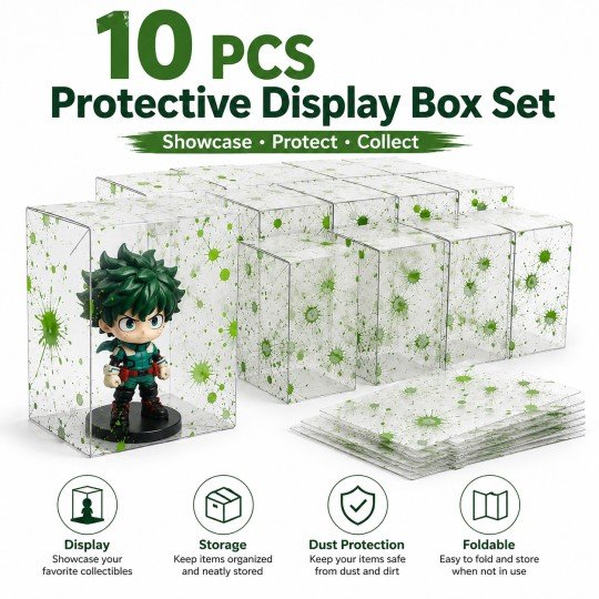 10x Clear Protective Display Box for Figures with Green Effect, photo 3