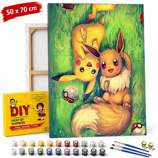Paint by Numbers Painting with Frame - Pokemon Pikachu and Eevee 50x70 cm