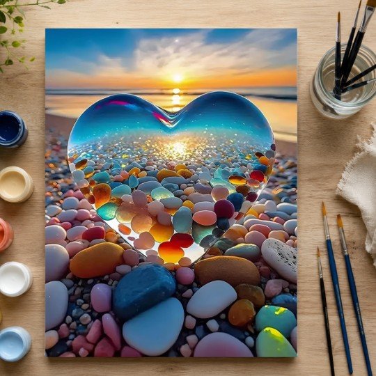 Obraz do malowania po numerach z ramą Szklane Serce na Plaży 50x70 cm, zdjęcie 4