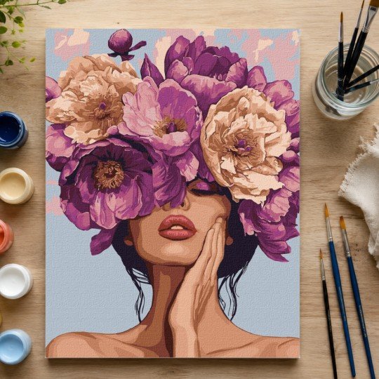 Paint by Numbers Painting with Frame - Woman in a Flower Crown 50x70 cm, photo 4