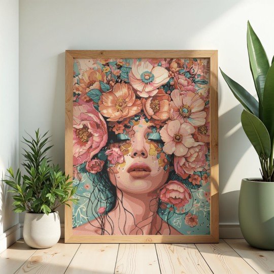 Paint by Numbers Painting with Frame - Woman in a Flower Garden 50x70 cm, photo 2
