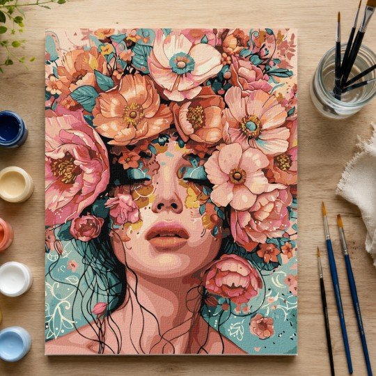 Paint by Numbers Painting with Frame - Woman in a Flower Garden 50x70 cm, photo 4
