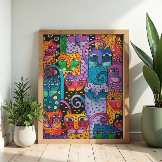 Paint by Numbers Painting with Frame - Colourful Cats 50x70 cm, photo 2