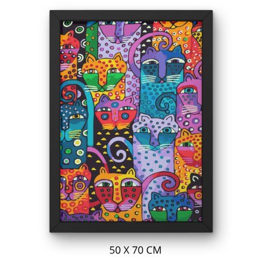 Paint by Numbers Painting with Frame - Colourful Cats 50x70 cm, photo 3
