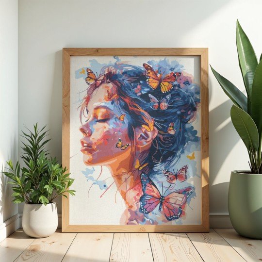 Paint by Numbers Painting with Frame - Woman Among Butterflies 50x70 cm, photo 2