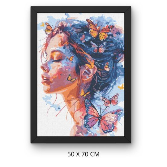 Paint by Numbers Painting with Frame - Woman Among Butterflies 50x70 cm, photo 3