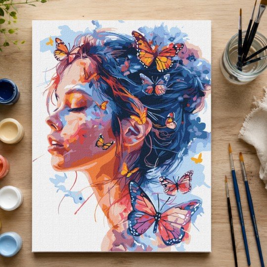 Paint by Numbers Painting with Frame - Woman Among Butterflies 50x70 cm, photo 4