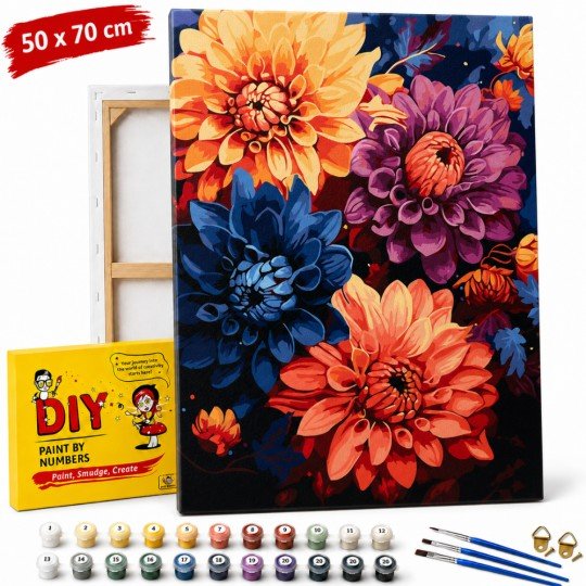 Paint by Numbers Painting with Frame - Colourful Dahlias 50x70 cm