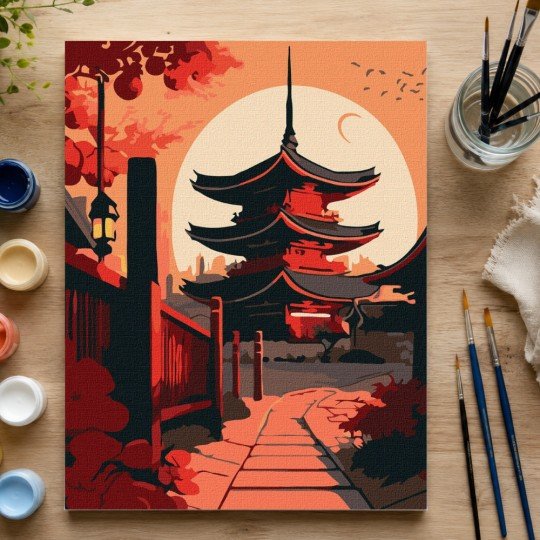 Obraz do malowania po numerach z ramą Japońska Pagoda 50x70 cm, zdjęcie 4