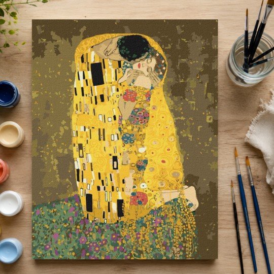 Obraz do malowania po numerach z ramą Pocałunek Gustav Klimt 50x70 cm, zdjęcie 4