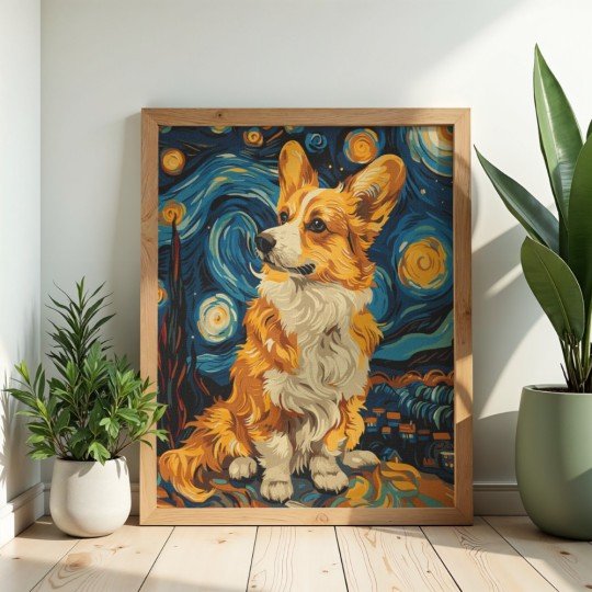 Obraz do malowania po numerach z ramą Corgi pod Gwiazdami 50x70 cm, zdjęcie 2