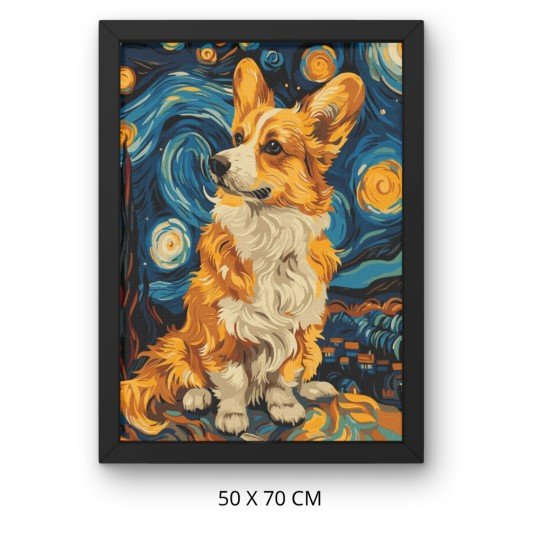 Obraz do malowania po numerach z ramą Corgi pod Gwiazdami 50x70 cm, zdjęcie 3
