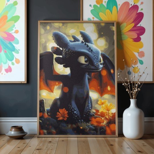 Paint by Numbers Painting with Frame - Toothless - How to Train Your Dragon 50x70 cm, photo 4