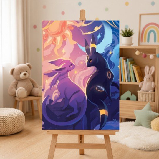 Paint by Numbers Painting with Frame - Pokemon Umbreon and Espeon 50x70 cm, photo 2