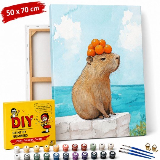 Paint by Numbers Painting with Frame - Capybara with Oranges 50x70 cm