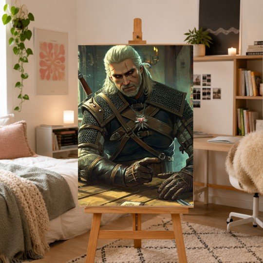 Paint by Numbers Painting with Frame - The Witcher - Geralt of Rivia Playing Gwent 50x70 cm, photo 2
