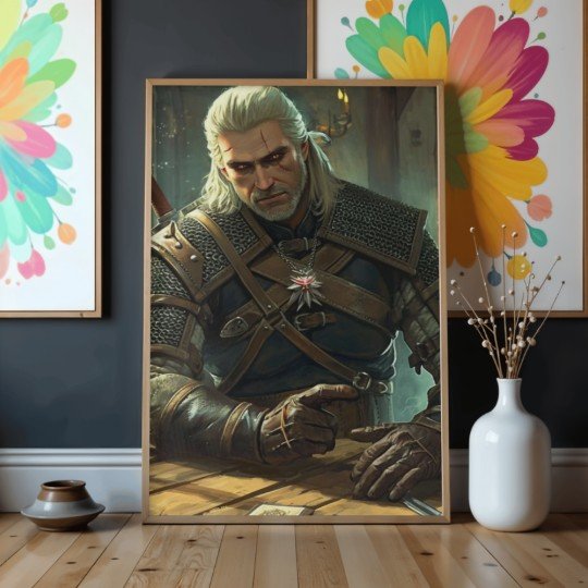 Paint by Numbers Painting with Frame - The Witcher - Geralt of Rivia Playing Gwent 50x70 cm, photo 4