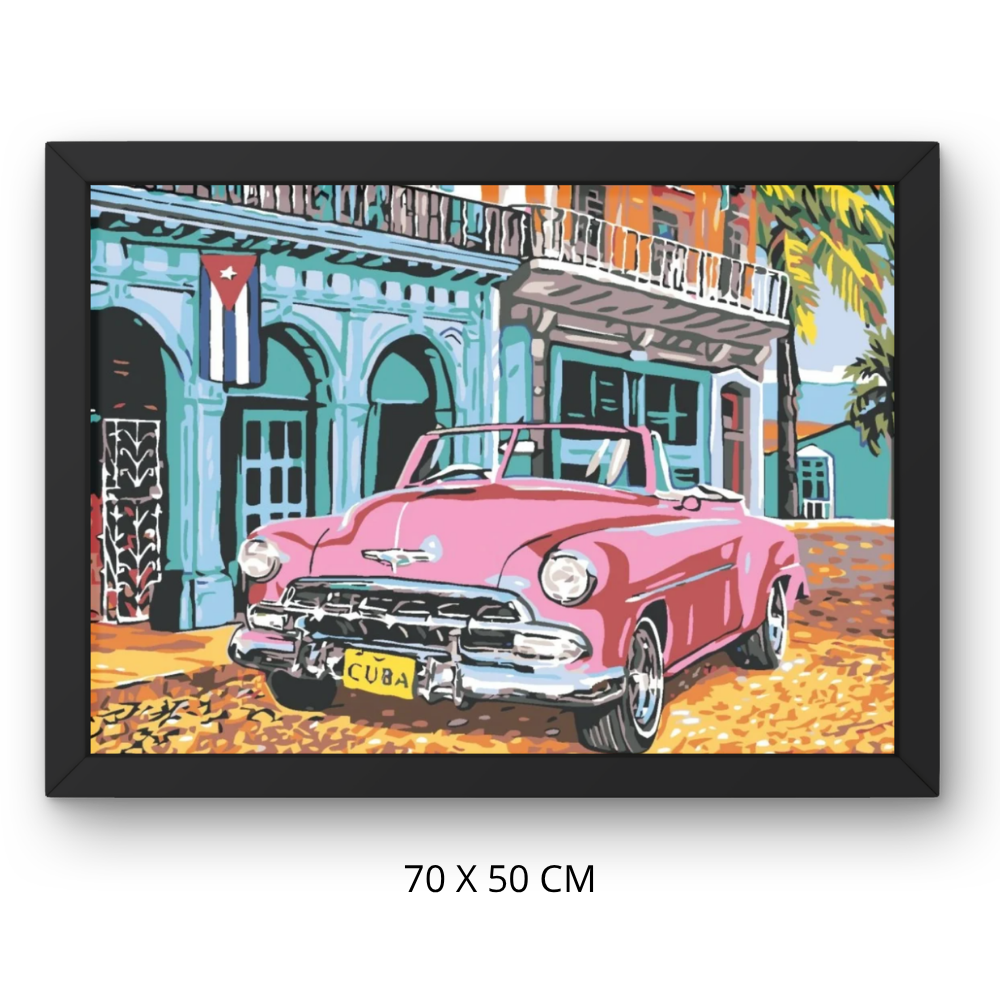 Paint by Numbers Painting with Frame - Pink Convertible in Cuba 70x50 cm, photo 3