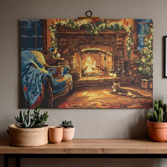 Obraz do malowania po numerach z ramą Świąteczny kominek 70x50 cm, zdjęcie 2