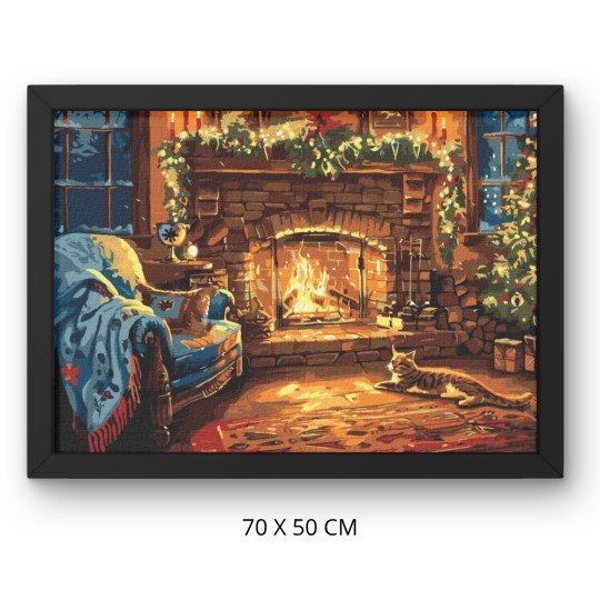 Obraz do malowania po numerach z ramą Świąteczny kominek 70x50 cm, zdjęcie 3
