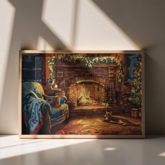 Obraz do malowania po numerach z ramą Świąteczny kominek 70x50 cm, zdjęcie 4