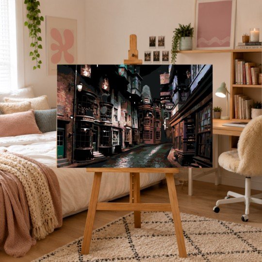 Obraz do malowania po numerach z ramą Pokątna Nocą Harry Potter 70x50cm, zdjęcie 2