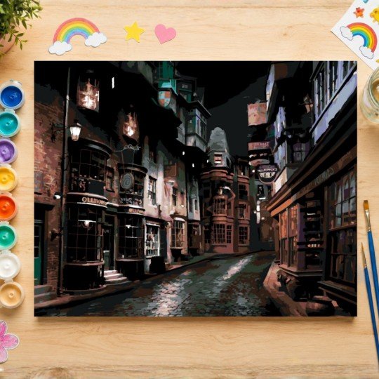 Obraz do malowania po numerach z ramą Pokątna Nocą Harry Potter 70x50cm, zdjęcie 4