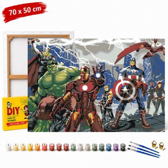 Paint by Numbers Painting with Frame - Avengers in Action 70x50 cm