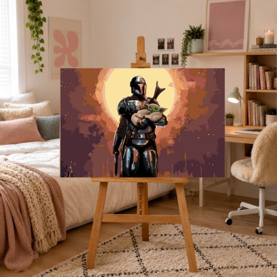 Paint by Numbers Painting with Frame - The Mandalorian with Baby Yoda 70x50 cm, photo 2