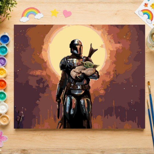 Paint by Numbers Painting with Frame - The Mandalorian with Baby Yoda 70x50 cm, photo 4