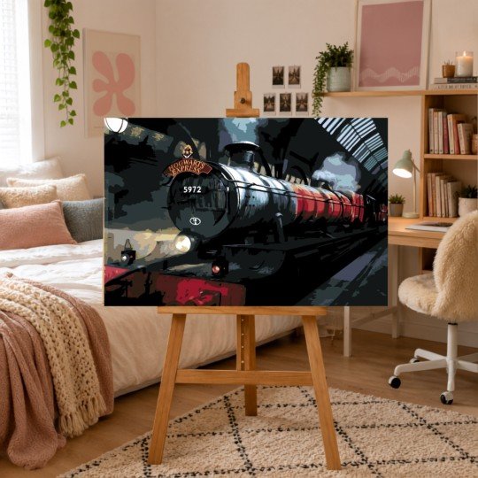 Paint by Numbers Painting with Frame - Hogwarts Express at Night 70x50 cm, photo 3