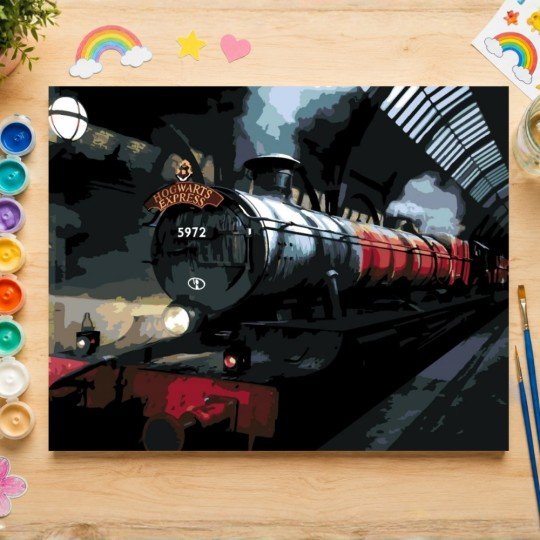 Paint by Numbers Painting with Frame - Hogwarts Express at Night 70x50 cm, photo 4