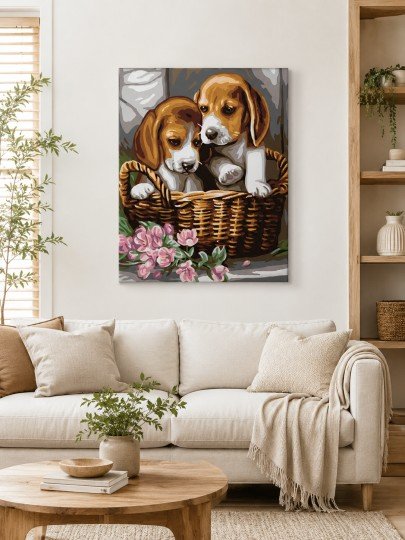 PAINT BY NUMBERS WITH FRAME Paintings - Dogs in a Basket 40 x 50 cm, photo 3