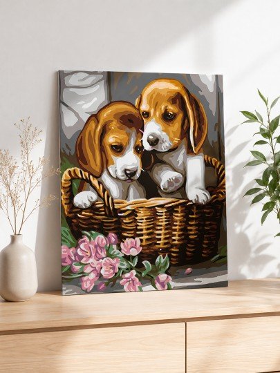 PAINT BY NUMBERS WITH FRAME Paintings - Dogs in a Basket 40 x 50 cm, photo 4