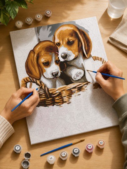 PAINT BY NUMBERS WITH FRAME Paintings - Dogs in a Basket 40 x 50 cm, photo 6