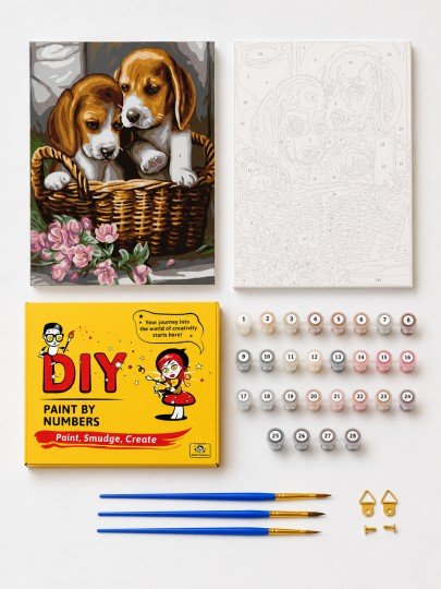 PAINT BY NUMBERS WITH FRAME Paintings - Dogs in a Basket 40 x 50 cm, photo 8