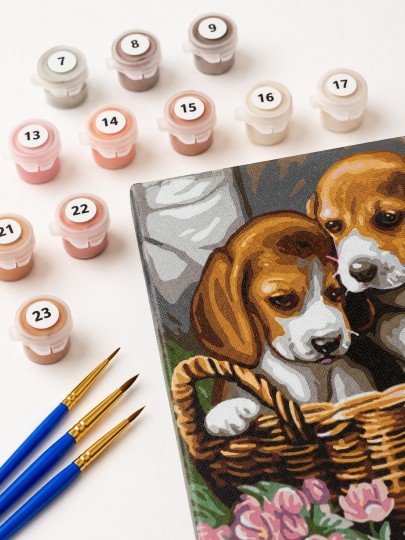 PAINT BY NUMBERS WITH FRAME Paintings - Dogs in a Basket 40 x 50 cm, photo 9