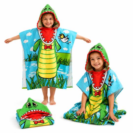 Kids' Hooded Poncho Towel 150 cm Green Dinosaur