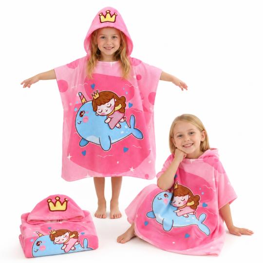 Kids' Hooded Pool and Beach Poncho Towel 150 cm Narwhal