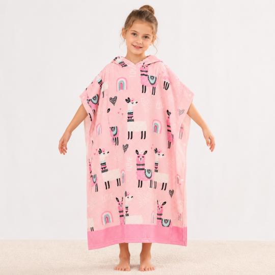 Ręcznik poncho dziecięcy 170 cm z kapturem na basen i plażę Lama, zdjęcie 5