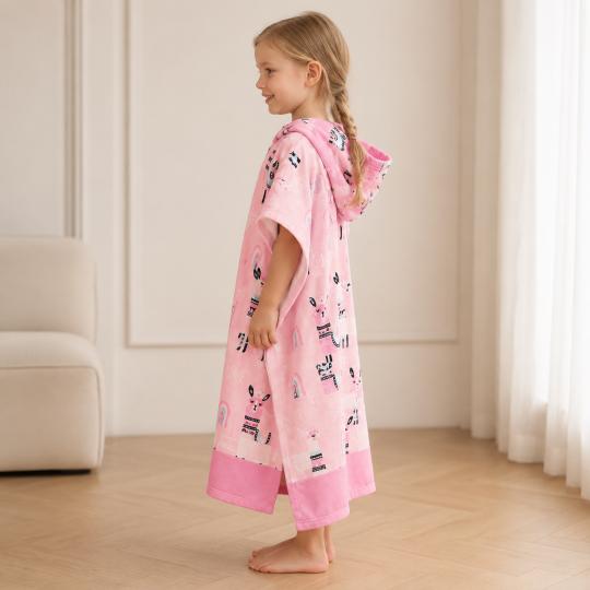 Ręcznik poncho dziecięcy 170 cm z kapturem na basen i plażę Lama, zdjęcie 4
