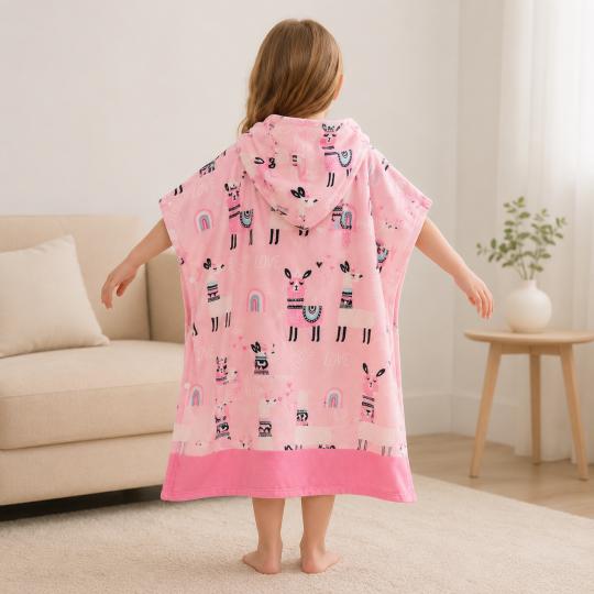 Ręcznik poncho dziecięcy 170 cm z kapturem na basen i plażę Lama, zdjęcie 6