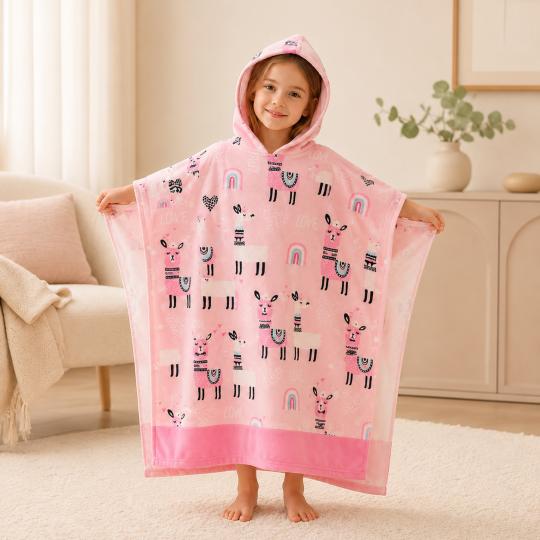 Ręcznik poncho dziecięcy 170 cm z kapturem na basen i plażę Lama, zdjęcie 2