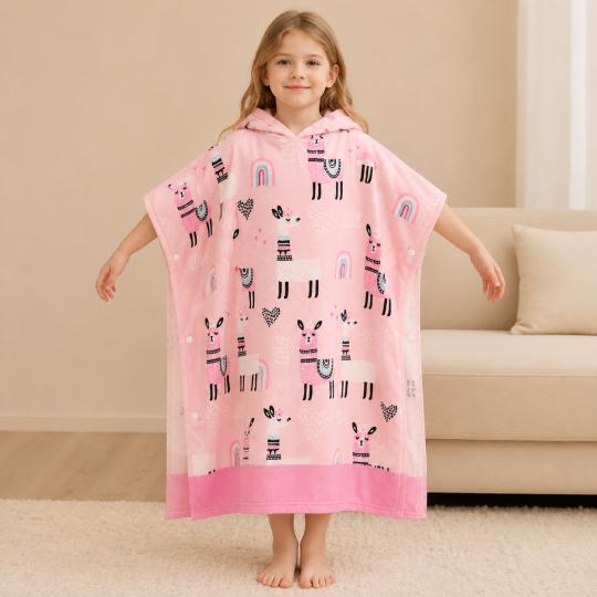 Ręcznik poncho dziecięcy 170 cm z kapturem na basen i plażę Lama, zdjęcie 7