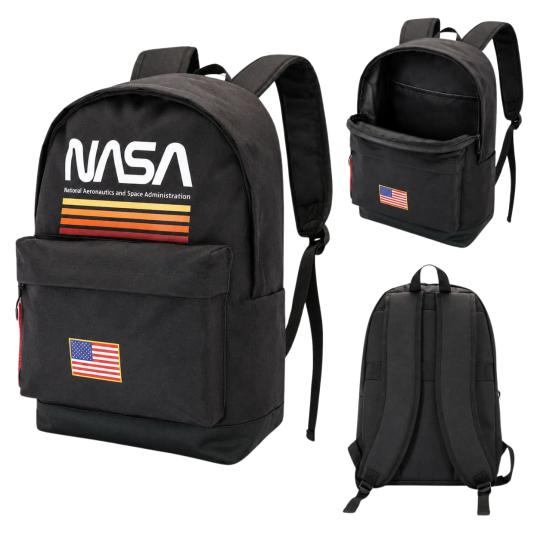NASA Unisex Multi-Compartment School Backpack, Black, 30x43x18cm