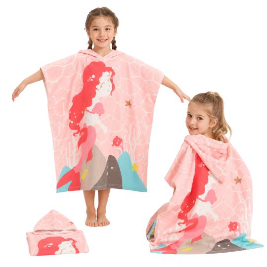 Kids' Hooded Pool and Beach Poncho Towel 150 cm Mermaid