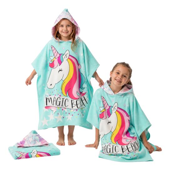 Kids' Hooded Pool Poncho Towel 120 cm Unicorn