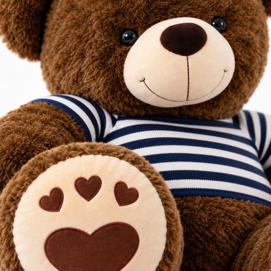Large Plush Mascot Brown Bear in T-Shirt Black Stripes 140 cm, photo 2