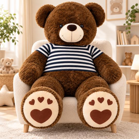 Large Plush Mascot Brown Bear in T-Shirt Black Stripes 140 cm, photo 3